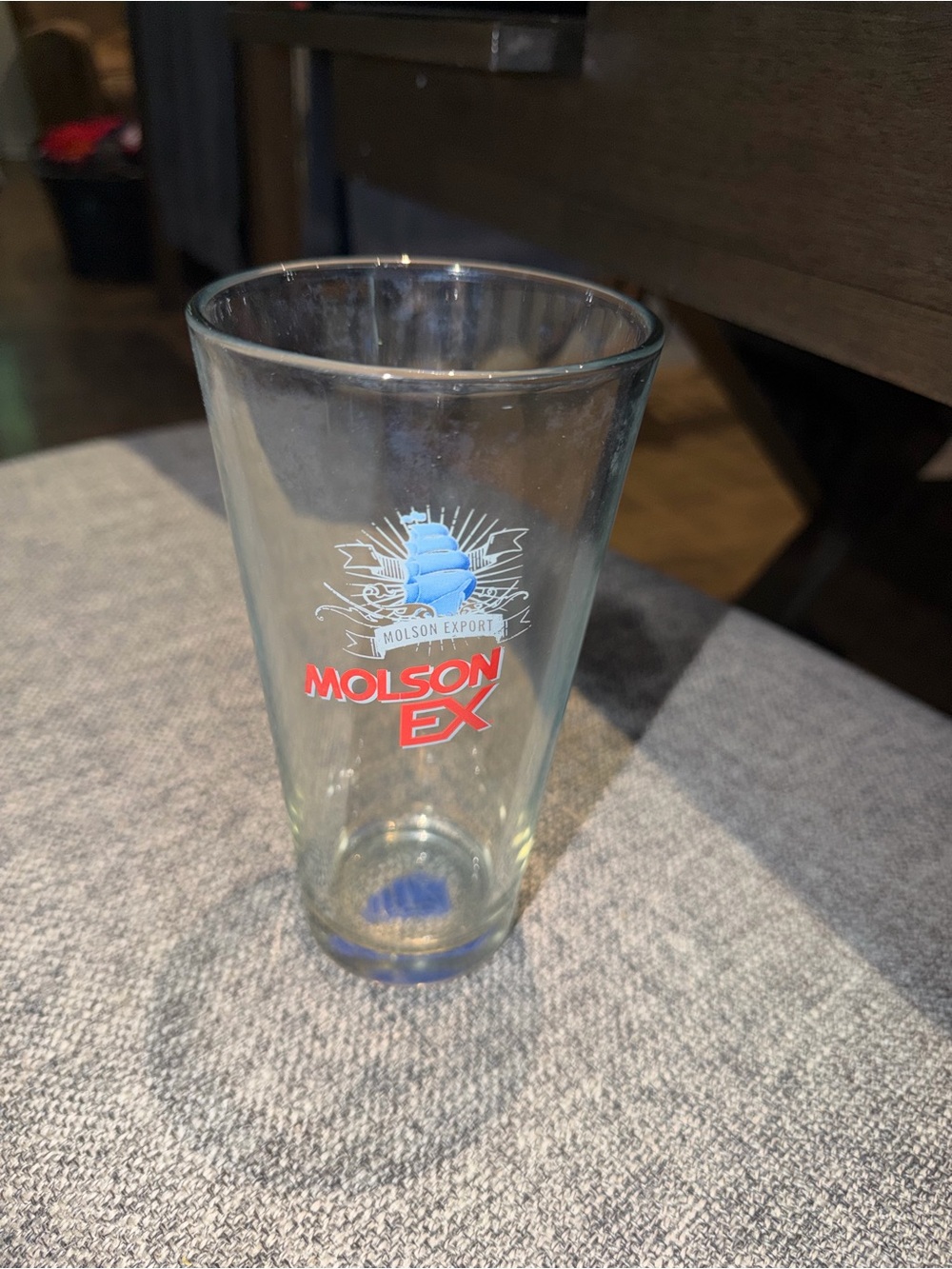 Branded Clear Pint Glass with Red and Blue Logo